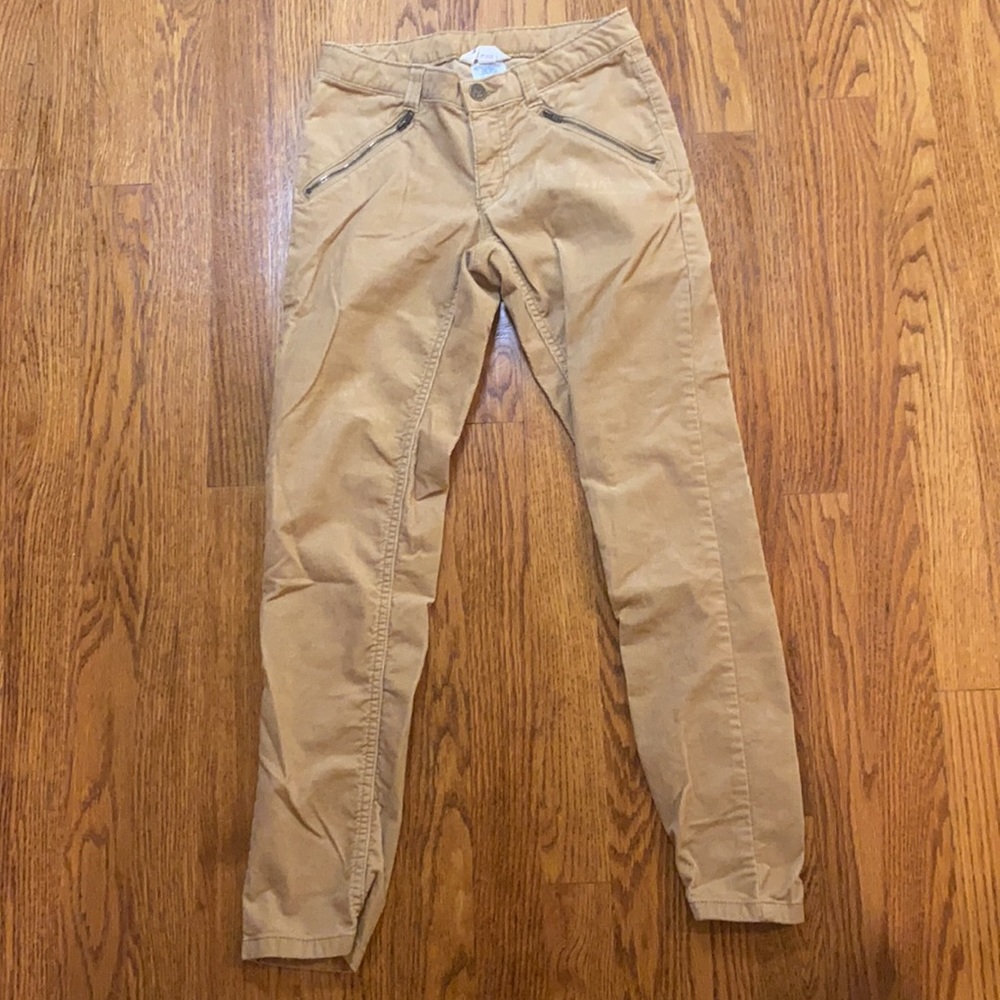 Lands’ End girls khaki skinny zipper pocket corduroys with adjustable waistband